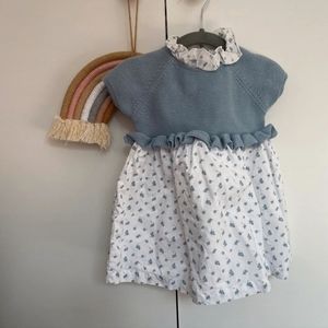 Half knitted baby girls dress set